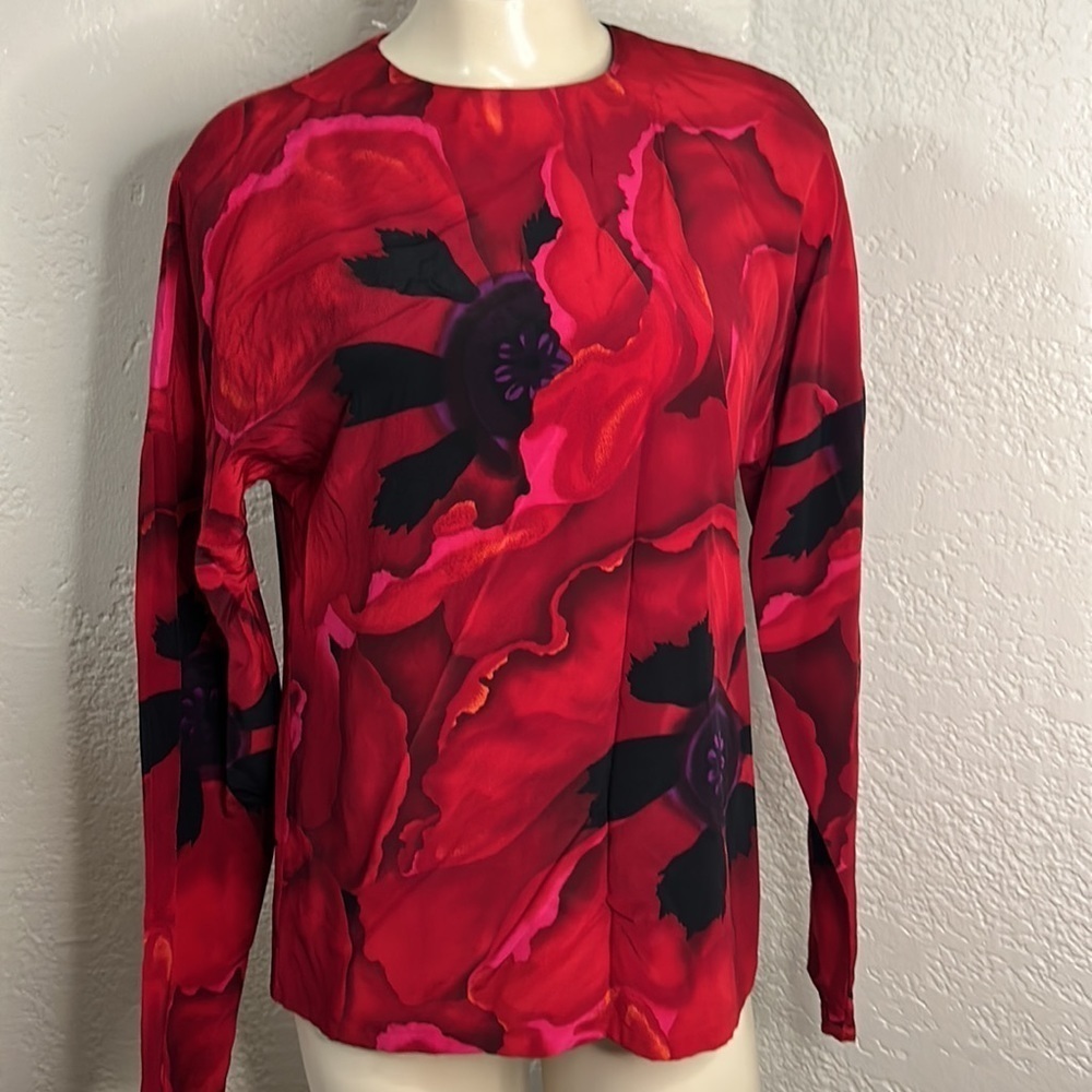 ELLEN Tracy vtg 100% silk floral blouse SZ 4 - Picture 3 of 10